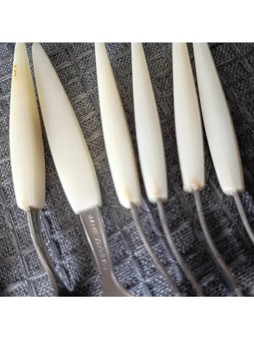 Set Vintage Dessert Forks Stainless Steel White Handle